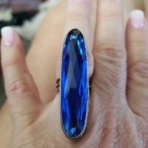 Deep Blue Quartz 925 Full Finger Ring!